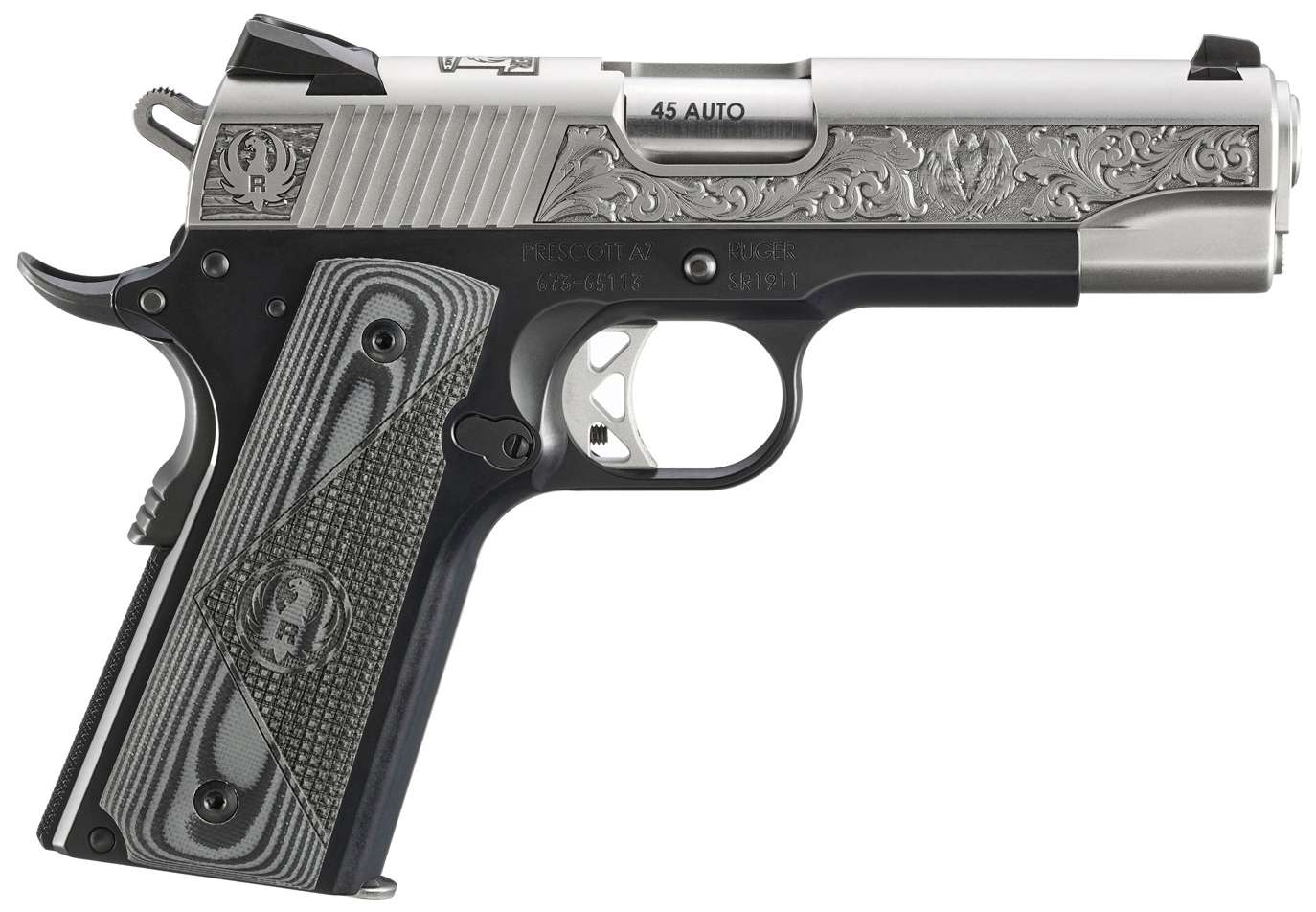 RUGER SR1911 COMMANDER SOUTHPORT CT EDITION 45ACP PISTOL 4.25″ STS ENGRAVED 1-7RD MAG