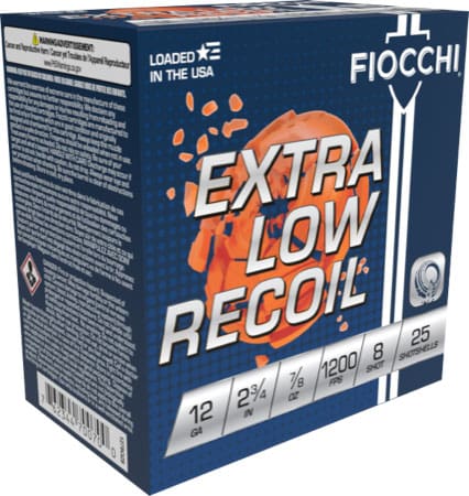 FIOCCHI LOW RECOIL 12GA 2.75″ – 7/8OZ #8 1200FPS 250RD CASE