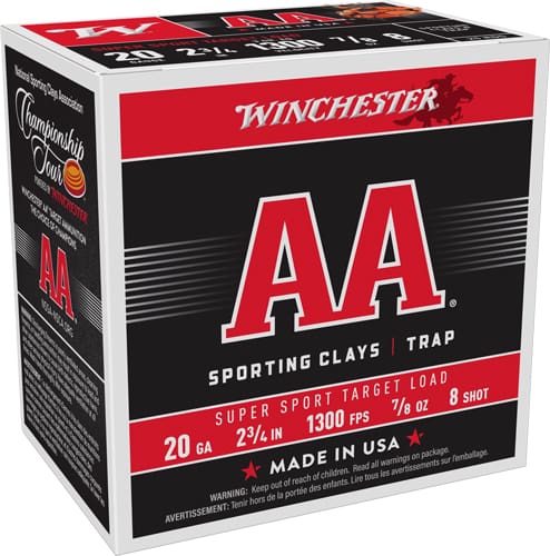 WINCHESTER AA 20GA 2.75″ 7/8OZ – #8 1300FPS 250RD CASE LOT