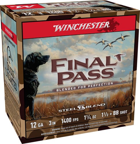 WINCHESTER FINAL PASS 12GA 3″ – 1-1/4OZ #BB & 1.5 25RD 10BX/CS