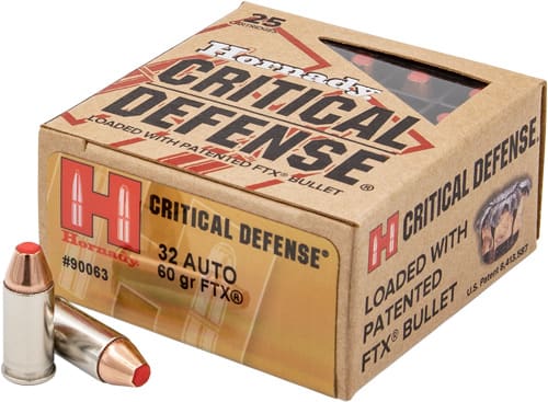 HORNADY CRITICAL DEFENSE – 32 ACP 90GR FTX 25RD 10BX/CS