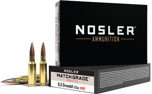 NOSLER MATCH GRADE 6.5 GRENDEL – 123GR BTHP 20RD 10BX/CS