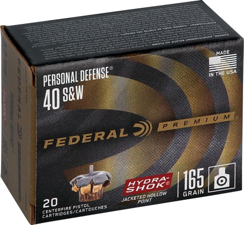 FEDERAL PREMIUM 40 SW 165GR – HYDRA-SHOK JHP 20RD 25BX/CS