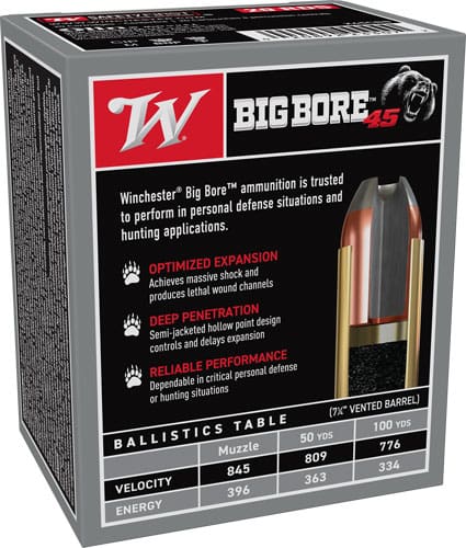WINCHESTER BIG BORE 45 LC – 250GR JHP 20RD 10BX/CS