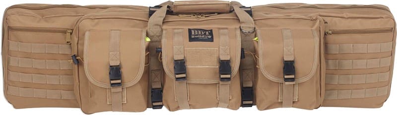 BULLDOG 43″ 2 GUN TACTICAL CSE – 3 LARGE ACCESSORY POCKETS TAN