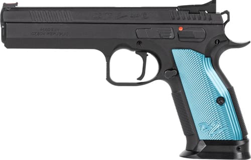 CZ TS2 SA 9MM FS 20-SHOT – BLACK POLYCOAT BLUE GRIP