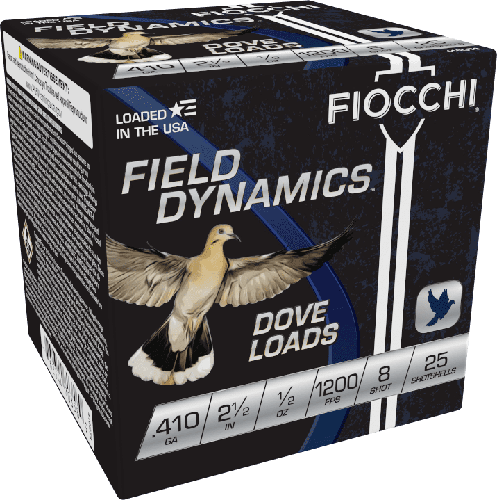 FIOCCHI FIELD DYNAMICS 410 GA 2.5″ 1/2OZ #8 SHOT 25RD BX 250RD CASE