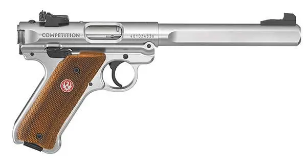 RUGER MRK IV COMP 22LR 6.9″ STS CHCKRD WD GRP FXD SGHT 10RD