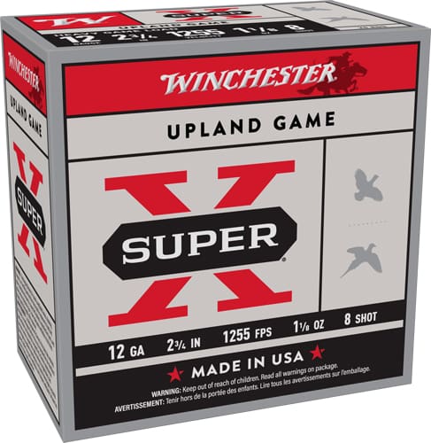 WINCHESTER SUPER-X 12GA 2.75″ – 1255FPS 1-1/8OZ #8 250RD CASE