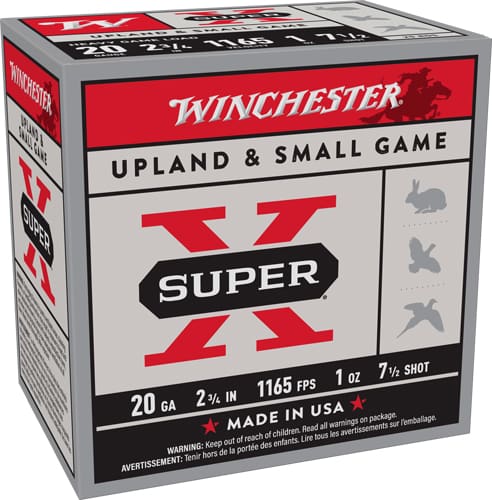 WINCHESTER SUPER-X 20GA 2.75″ – 1OZ #7.5 1165FPS 250RD CASE