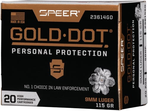 SPEER GOLD DOT 9MM LUGER – 115GR GDHP 20RD 10BX/CS