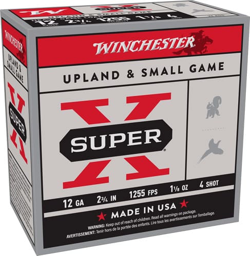 WINCHESTER SUPER-X 12GA 2.75″ – 1-1/8OZ #4 1255FPS 250RD CASE