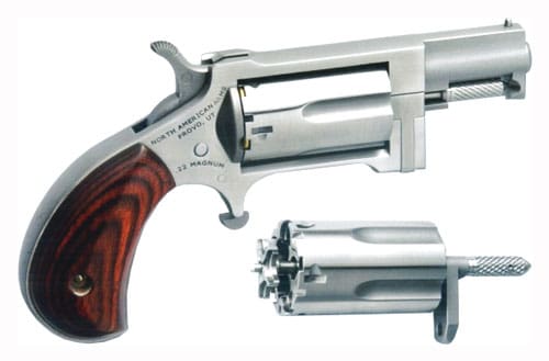 NAA SIDEWINDER 22LR/22WMR – 1.5″ SWINGOUT CYL S/S MAT WOOD