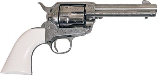 CIMARRON FRONTIER 45LC PW FS – 4.75″ ENGRAVED NICKEL/IVORY