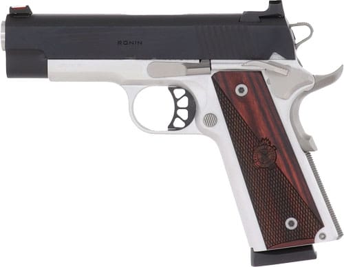 SPRINGFIELD 1911 RONIN 9MM 4″ – 10RD SS/BLUED WOOD GRIPS