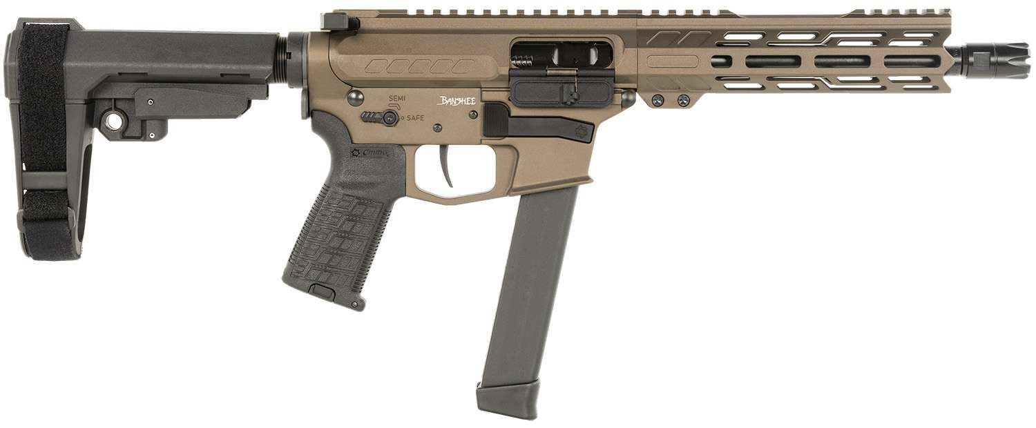 CMMG PISTOL, BANSHEE, FIXED EJECTOR, 9MM, 8″, MIDNIGHT BRONZE W/ADJ RIP BRACE