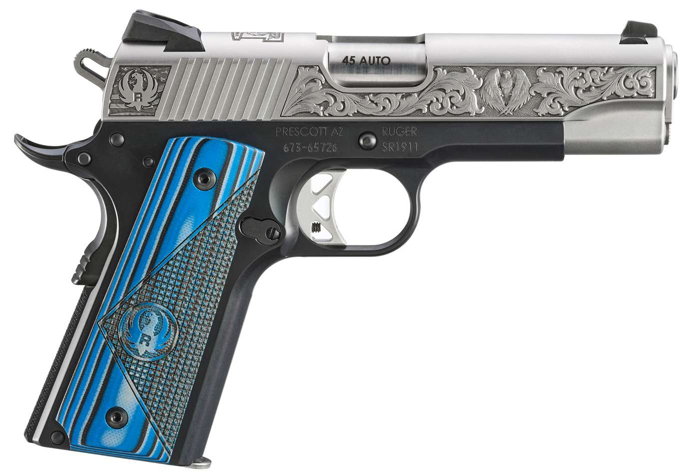 RUGER SR1911 COMMANDER NEWPORT NH EDITION 45ACP PISTOL 4.25″ STS ENGRAVED 1-7RD MAG