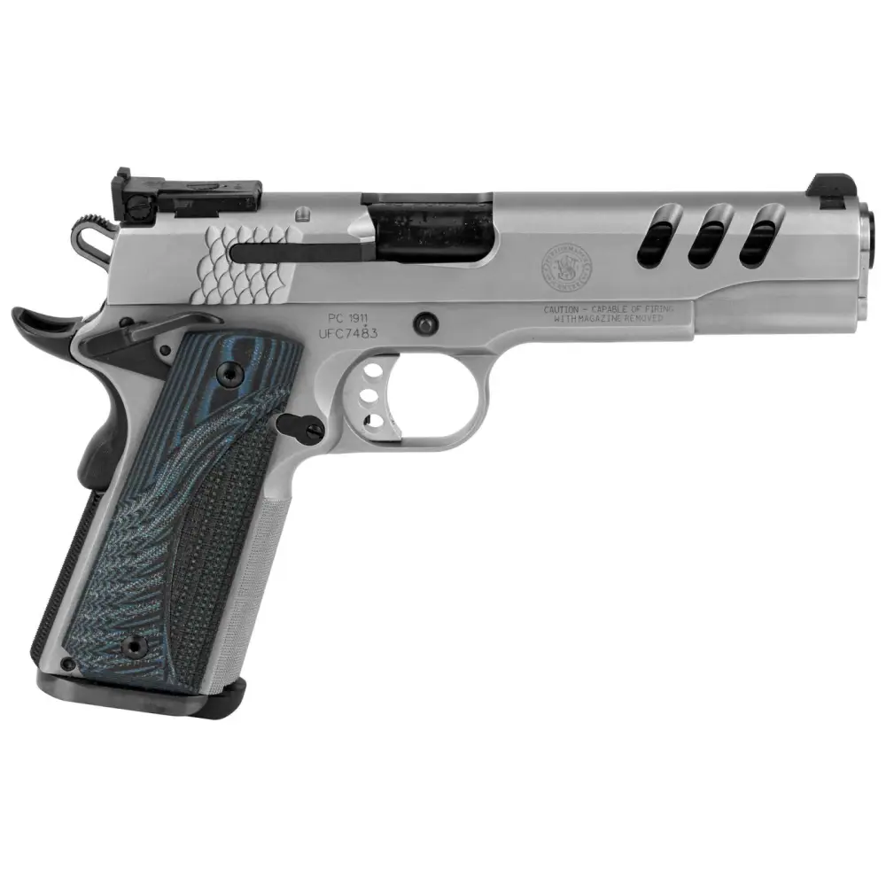 SMITH & WESSON PC1911 S/S 45 PSTL 5″ 8RD SAO GLS BEAD