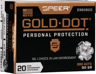 SPEER GOLD DOT 380 ACP – 90GR GDHP 20RD 10BX/CS