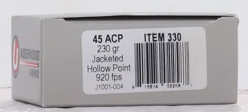 UNDERWOOD 45 ACP 230GR JHP – 20RD 10BX/CS
