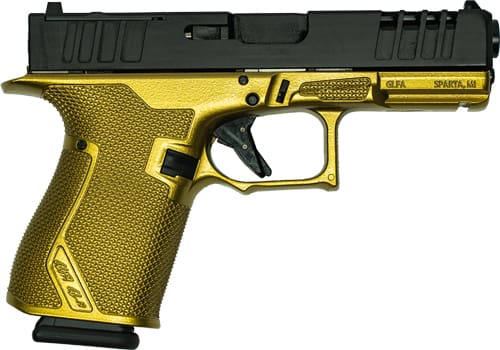 GLFA 19 STRIKER 9MM 4″ 15 SHOT – BLACK SLIDE GALAXY GOLD FRAME