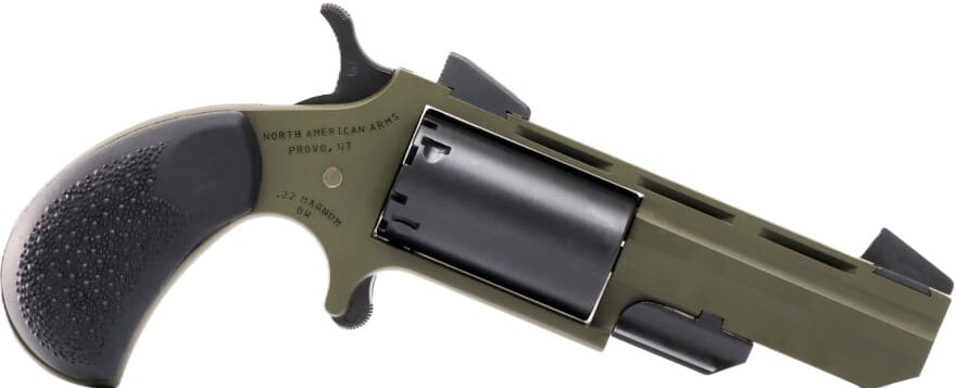 NAA HUNTSMAN MINI-REVOLVR – 22LR/22WMR 2″ FIXED OD GRN