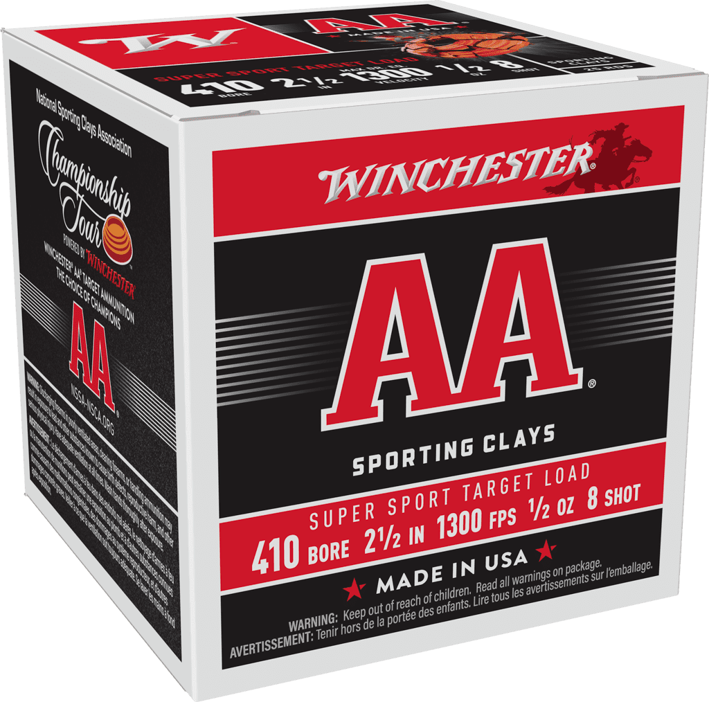 WINCHESTER AA SUPER SPORT 410GA 2.5″ #8 SHOT 1/2OZ 25RD BX 250RD CS