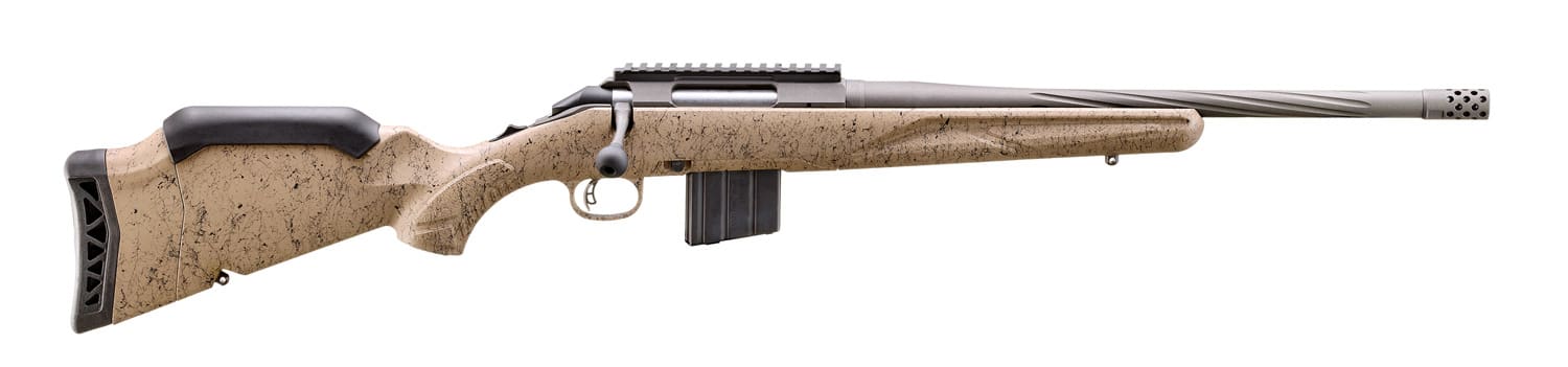 RUGER AMERICAN G2 RANCH 350 LEGEND 16.4″ SPIRAL FLTD T.B. FDE SPLTR 5RD
