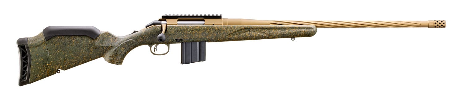 RUGER AMERICAN G2 PRED RFL 6.5 GRENDEL 22″ T.B. SPIRAL BBL, GRN SPLTR,BRNT BRNZ 10RD