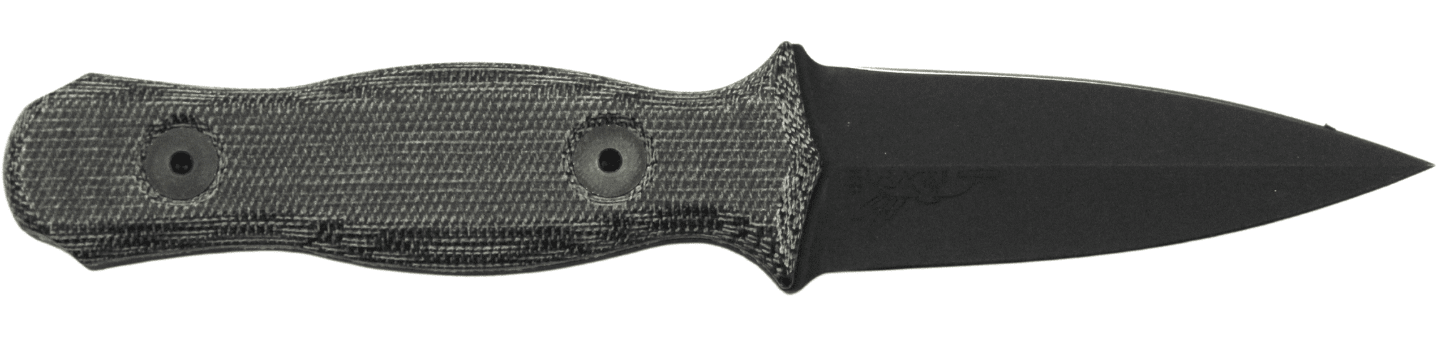 HALF FACE BLADES TRIDENT DAGGER 3″ BLADE, 6.75″ OA, S45VN STEEL, HRC60, ARMOR BLK, GRY MICARTA GRIP