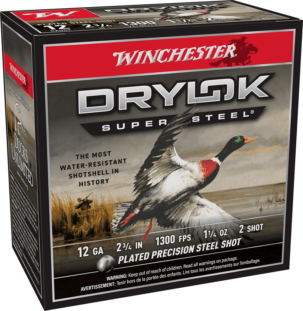 WINCHESTER DRYLOK SUPER STEEL 12 GA 2-3/4″ #2  1-1/4 OZ 25 RD/BX 10 BX/CS