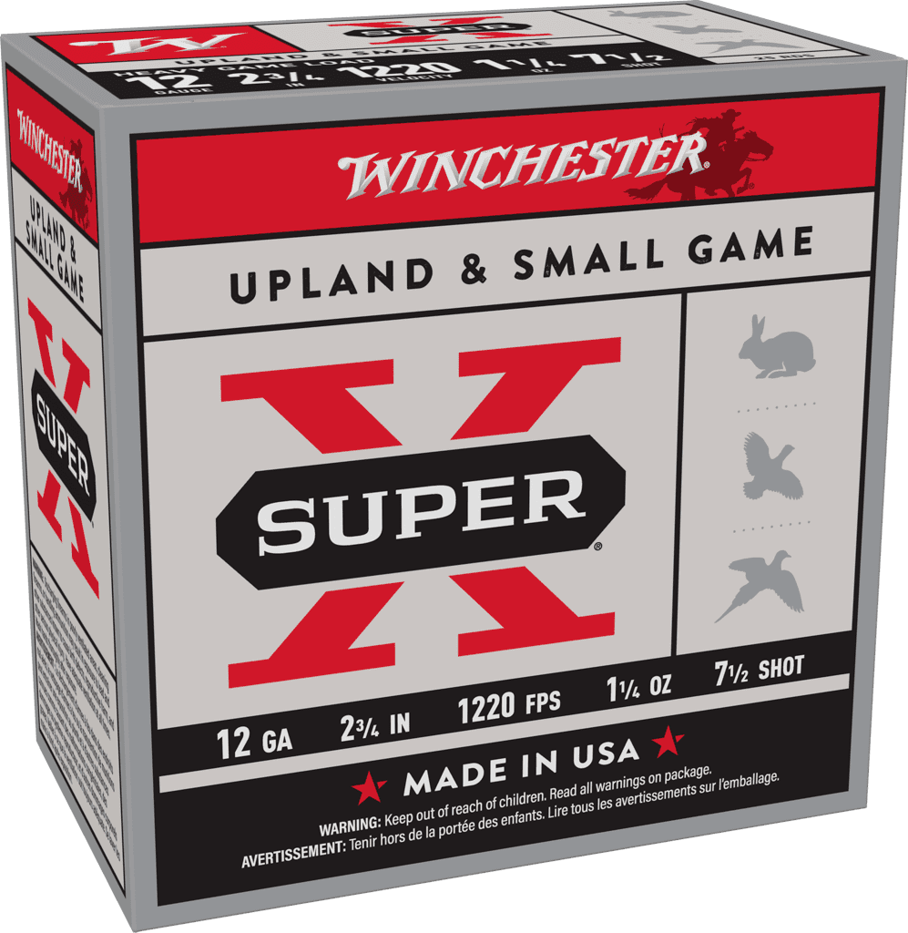 WINCHESTER SUPER X UPLAND 12 GA 2-3/4″ #7.5  1-1/4 OZ 25 RD/BX 10 BX/CS