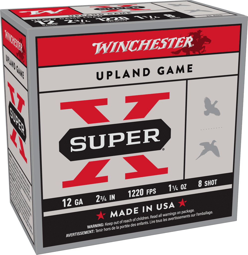 WINCHESTER SUPER X UPLAND 12 GA 2-3/4″ #8 1-1/4 OZ 25 RD/BX 10 BX/CS