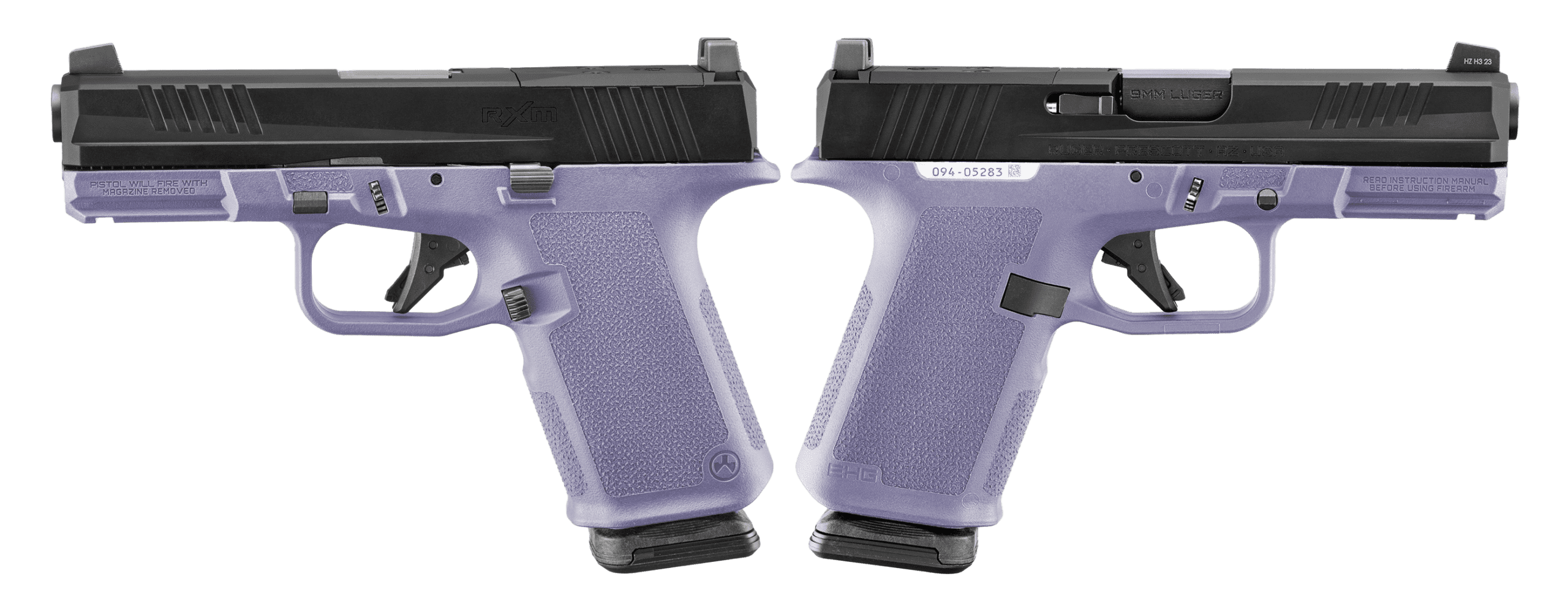 RUGER RXM 9MM PISTOL 4″ BBL CRUSHED ORCHID PURPLE MAGPUL EHG, O.R. 2-15RD MAGS – ORION EXCLUSIVE