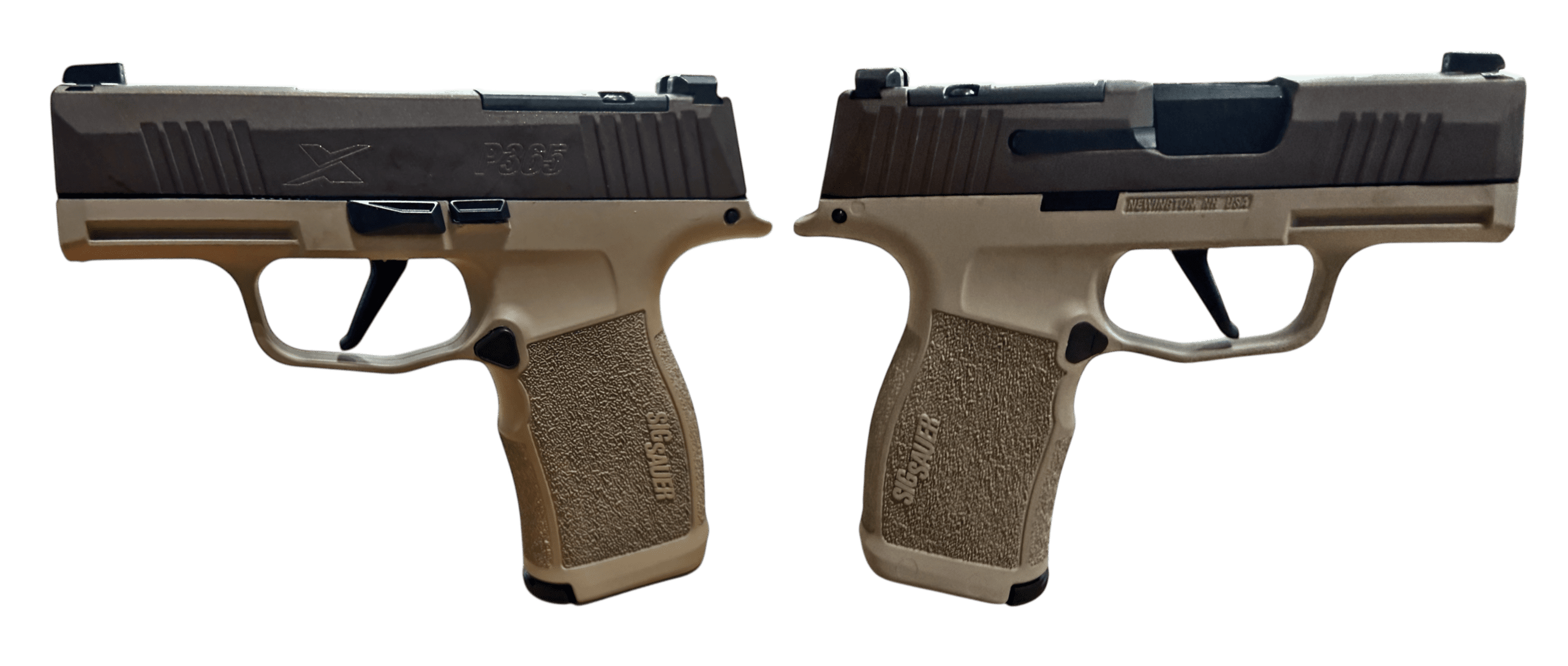SIG SAUER P365X TWO TONE TAN 9MM PSTL 3.1″ BBL 2-12RD MAGS, OPTC PLTE COVER