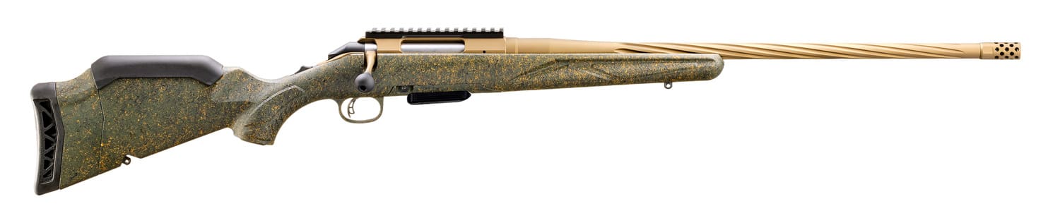RUGER AMERICAN G2 PREDATOR 350 LEGEND RIFLE 22″ SPIRAL FLUTED, BURNT BRONZE/GREEN SPLATTER 5RD MAG