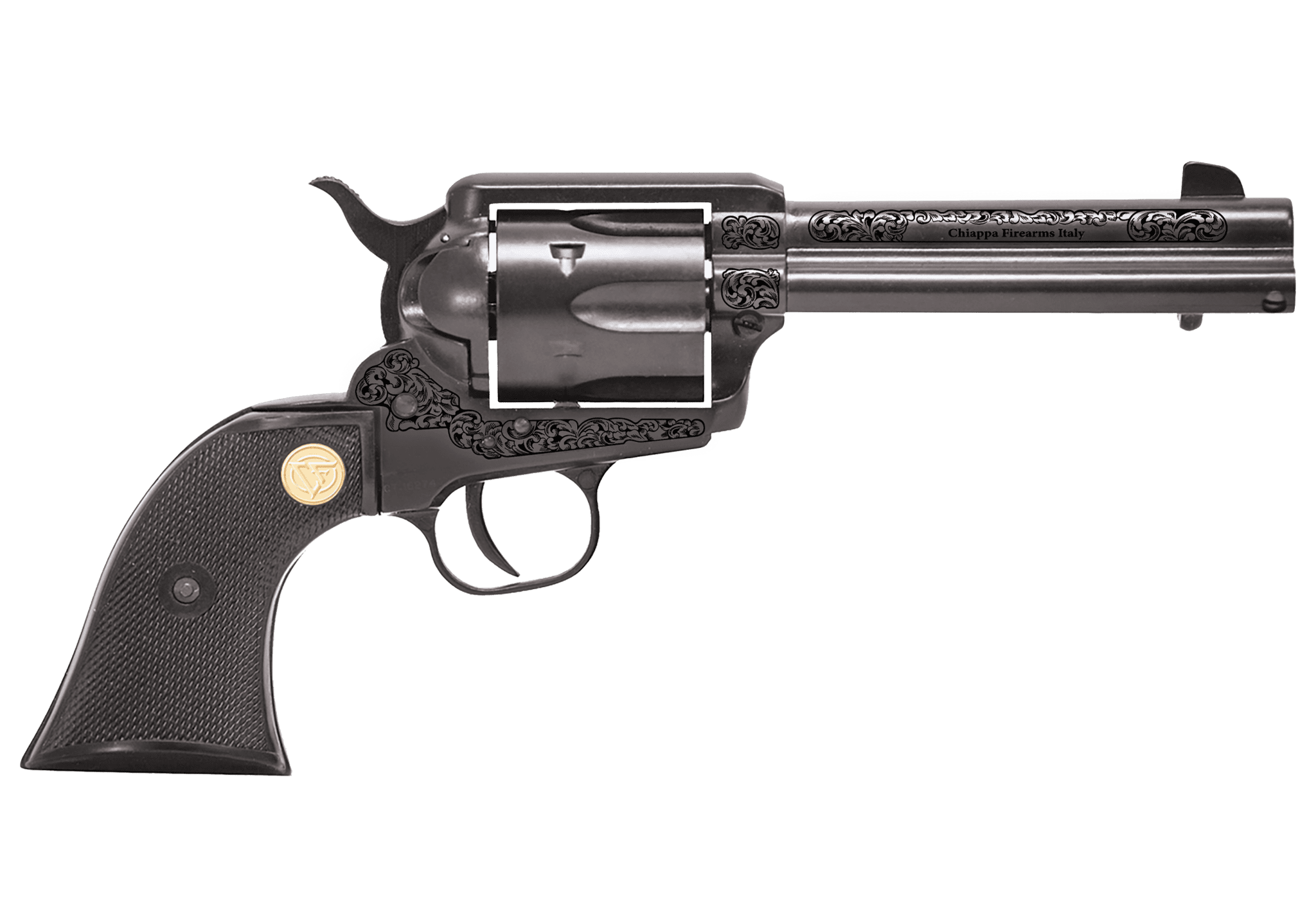 CHIAPPA 1873 REVOLVER SAA 22LR PISTOL BLACK 4.75″ ENGRAVED FRAME