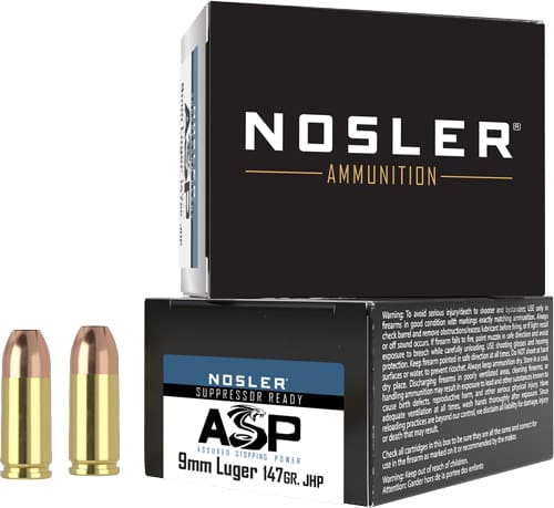 NOSLER 9MM 147GR ASP JHP – SUBSONIC 20RD 20BX/CS