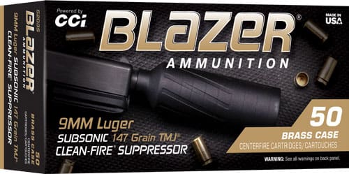 CCI BLAZER BRASS 9MM 147GR FMJ – SUBSONIC 50RD 20BX/CS
