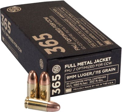 SIG AMMO 9MM 115GR ELITE BALL – 365 FMJ 50RD 20BX/CS