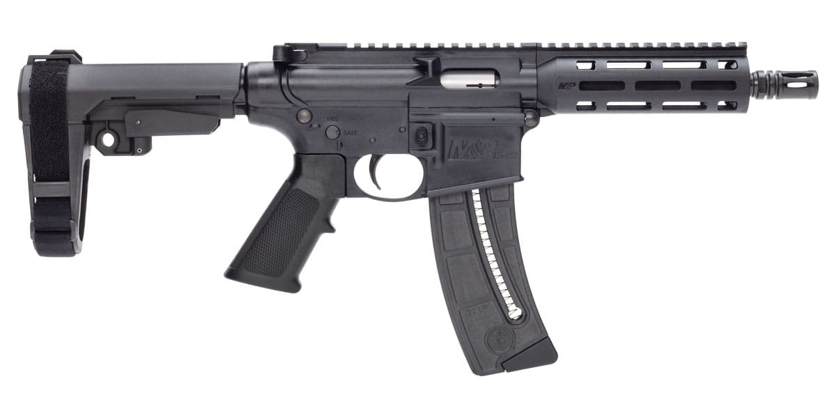 S&W M&P 15-22 PSTL 22LR BLK MLOK 8″ THREADED BBL, SBA3 BRACE 1-25RD MAG