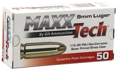 MAXX TECH 9MM 115 GRAIN FMJ 50RD BX 10 BXS PER CASE
