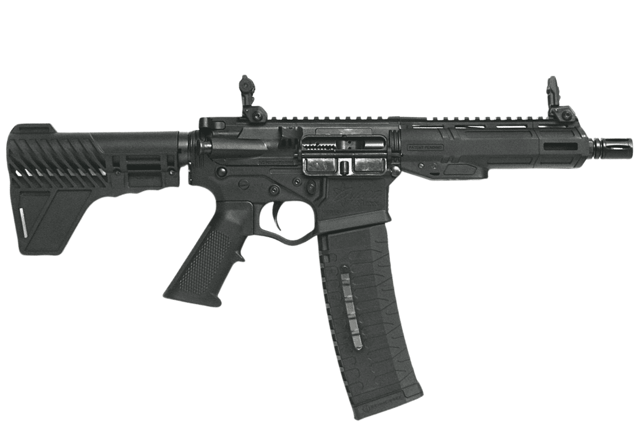 ATI ALPHA MAXX 5.56 PISTOL 7.5″ BLACK 7″ MLOK, REAR BLADE, F.U. SIGHTS, 1-60RD MAG