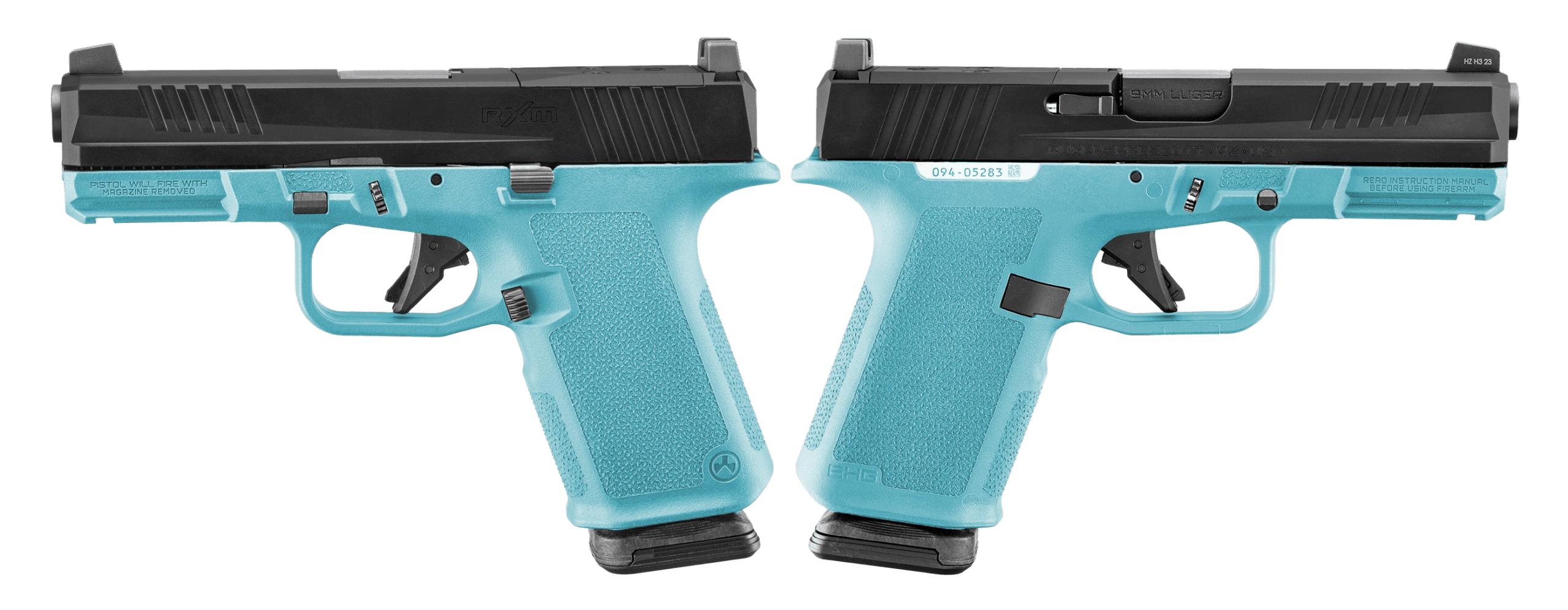RUGER RXM 9MM PISTOL 4″ BBL ROBIN EGG BLUE MAGPUL EHG, O.R. 2-15RD MAGS – ORION EXCLUSIVE