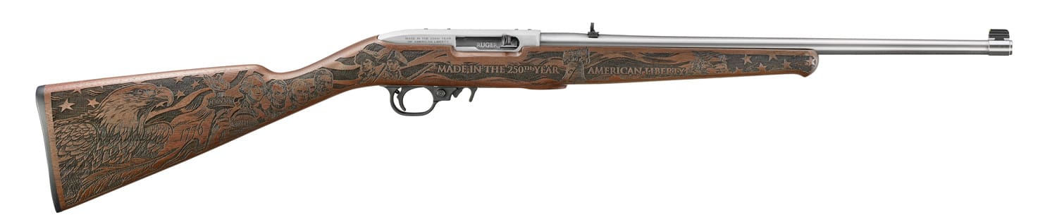 RUGER 10/22 AMERICA’S 250TH WALNUT ENGRAVED STOCK 22LR RIFLE 18.50″ STS 1-10RD MAG