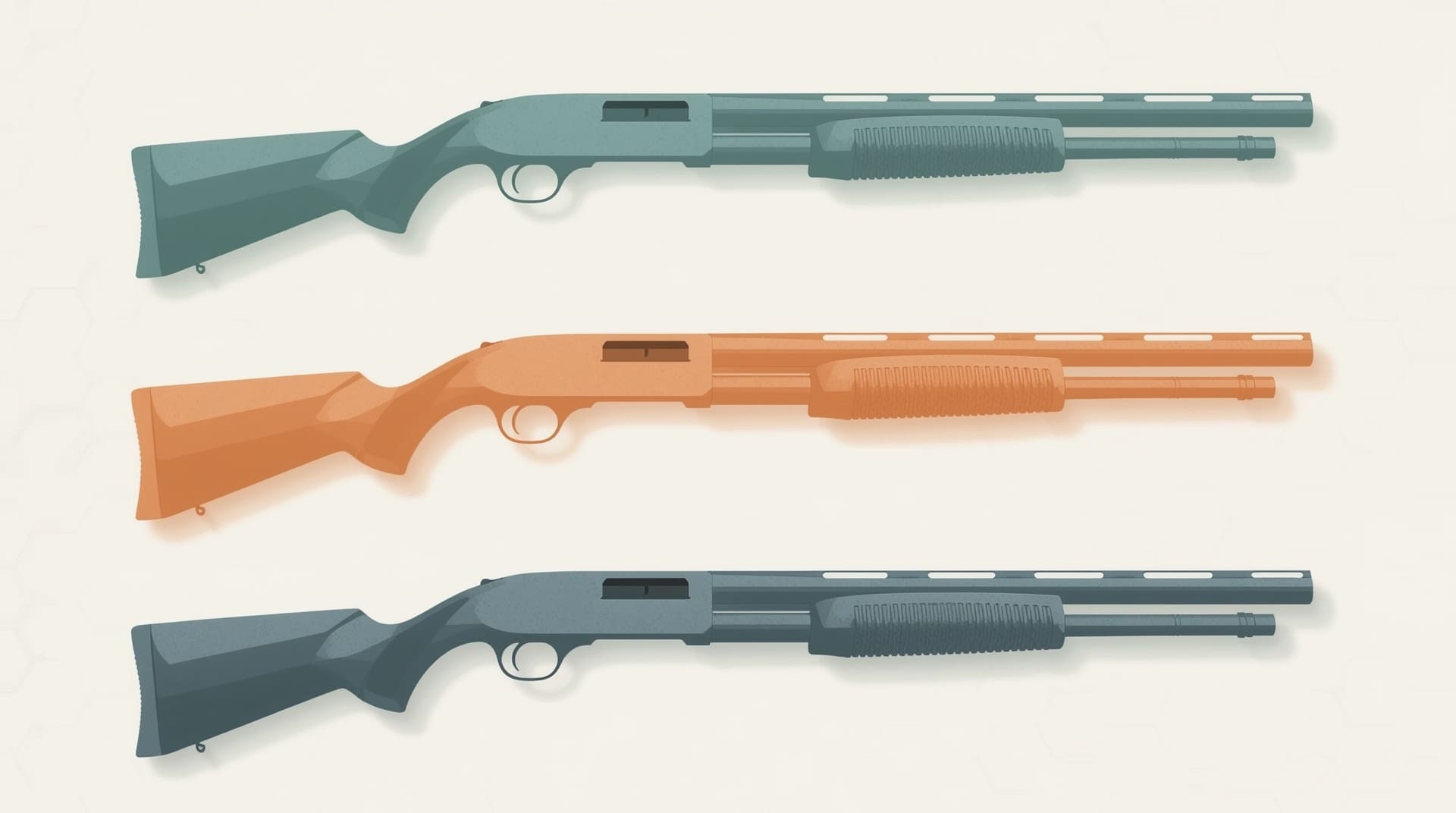 Infographic comparing three pump shotgun stock configurations showing full pistol grip folding styles