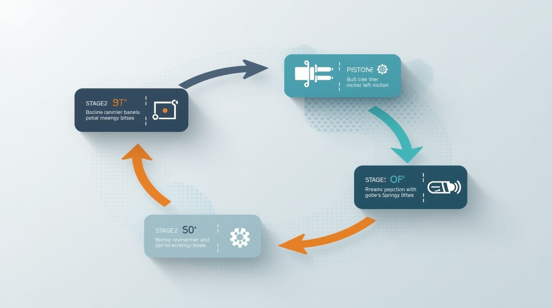Infographic diagram showing gas-operated semi-auto cycling sequence in four stages
