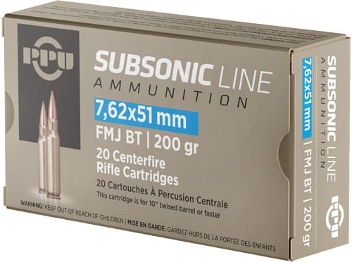 PPU SUBSONIC 7.62X51 200GR – FMJ-BT 20RD 10BX/CS