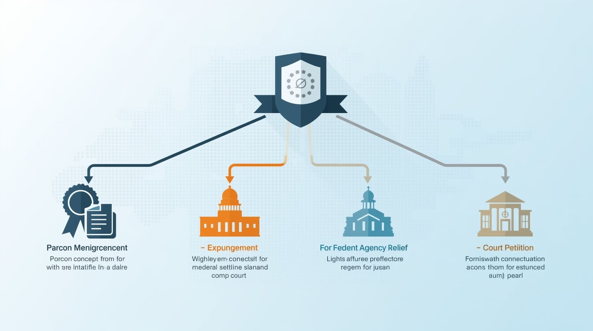 Branching infographic showing four legal pathways to firearm rights restoration after felony conviction