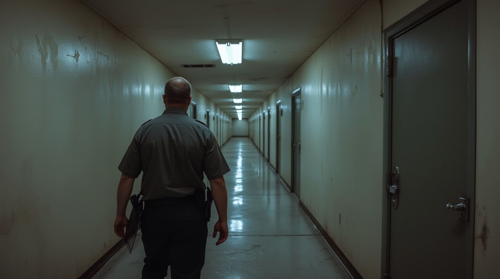 Institutional correctional hallway illustrating severe federal prison consequences for felons possessing firearms